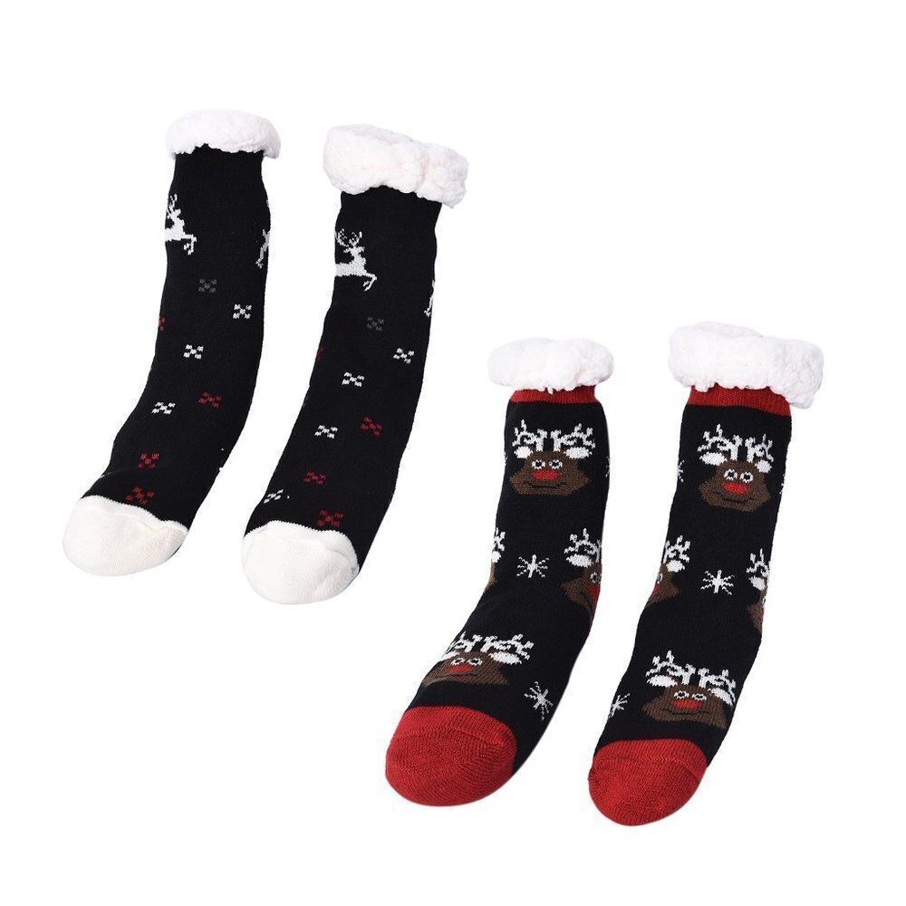 Reindeer Pattern Sherpa Lined Slipper Socks